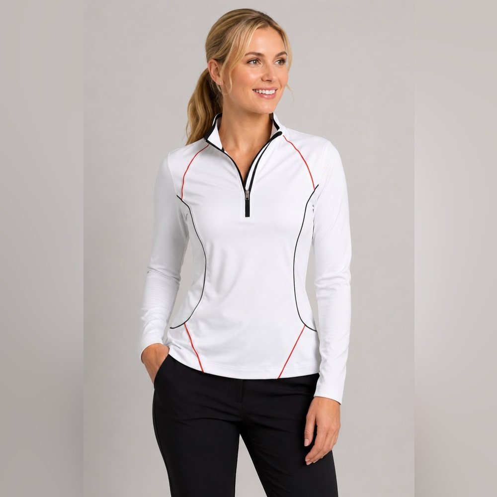 EP Pro Tour Tech Women's S White 1/4 Zip Golf Pullover Long Sleeve Stretch Top